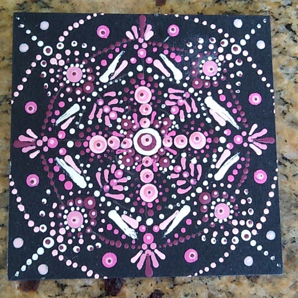 Hand Painted Mandala 4"x4" wood square